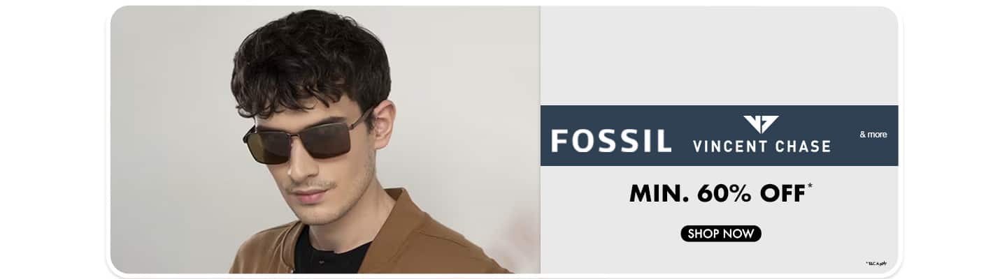 Minimum sixty percent off on Fossil, Vincent Chase, and more brands.